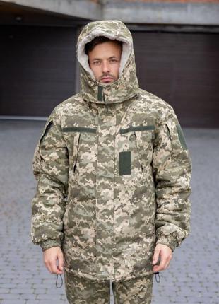 Зимова куртка-бушлат військова тактична на хутрі зсу піксель 9162