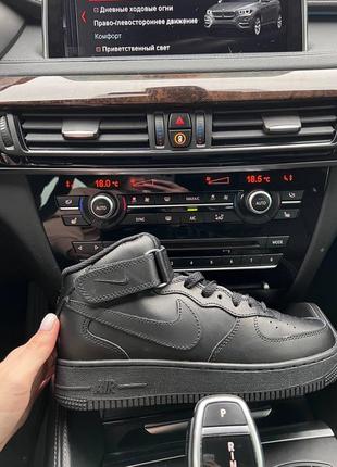 Женские высокие кожаные кроссовки с мехом nike air force high black fur#найк