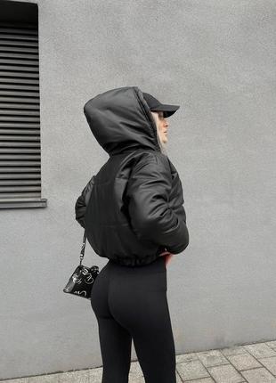 Жіноча тепла куртка  екошкіра3 фото