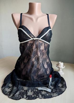 Комбинация ночнушка на бритетях черная прозрачная кружево платье m s1 фото