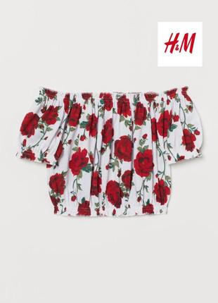 Кроп топ с открытыми плечами с цветочным принтом h&m1 фото