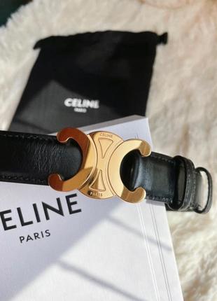 Женский черный кожаный ремень пояс triomphe belt в стиле селин сeline с бляхой логотипом3 фото