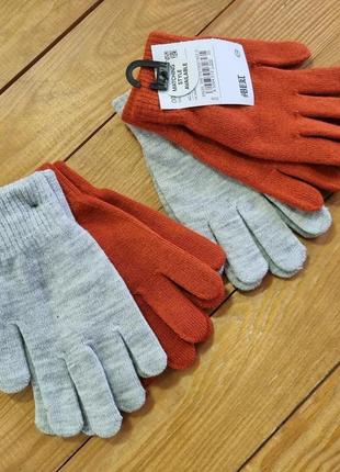 Комплект в'язаних жіночих рукавичок із 2 пар, розмір one size, колір цегляний, світло-сірий