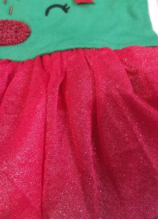 Новорічна червона боді сукня плаття новорічне для дівчинки на байці червоне зелене з фатином2 фото