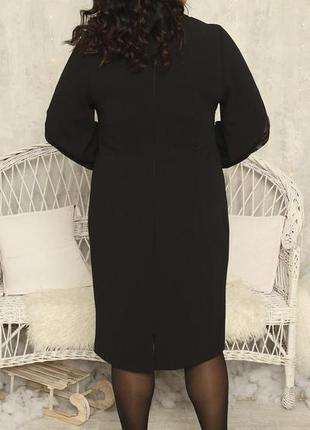 Вечернее черное женское платье приталенное, с рукавом три четверти больших размеров 52-585 фото