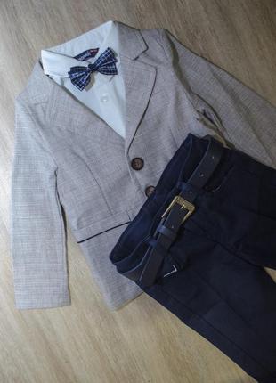 Стильний костюм, трійка льон: піджак, штани, рубашка в розмірах