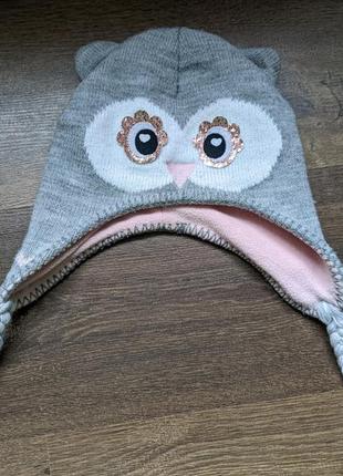 Шапка дитяча зимова на флісі принт сова 2-4 роки