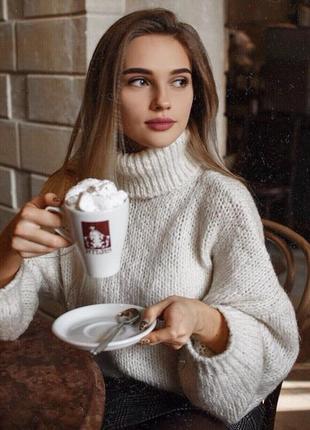 Плетеный женский длинный свитер оверсайз oversize большая вязкая объемная удлиненная ручная