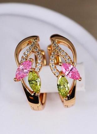 Серьги кольца xuping jewelry весенний цвет с разноцветными камнями 1.7 см золотистые
