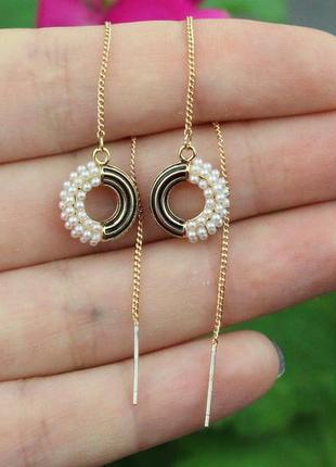 Сережки протяжки xuping jewelry бублики 10 см золотисті1 фото