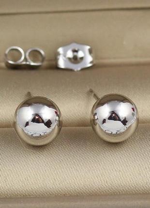 Серьги гвоздики xuping jewelry  шарики 8 мм серебристые1 фото