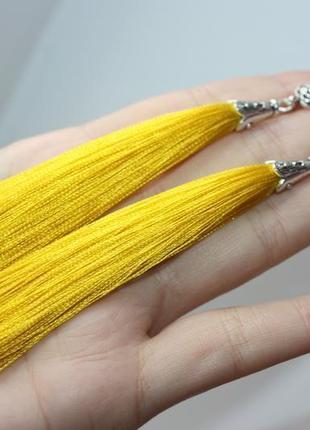 Серьги серёжки кисти кисточки жёлтые длинные бохо с розочкой2 фото
