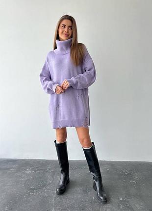 Яскрава фіолетова бузкова туніка-светр з порізами