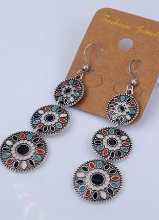 Серьги-подвески бижутерные с эмалью "подсолнухи" арт. 02712