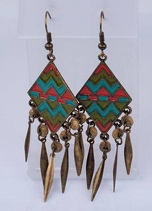 Серьги-подвески бижутерные с эмалью "африка" арт. 02716