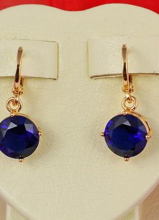 Сережки підвіски xuping jewelry з синіми каменями 10 мм сережка 3 см золотисті