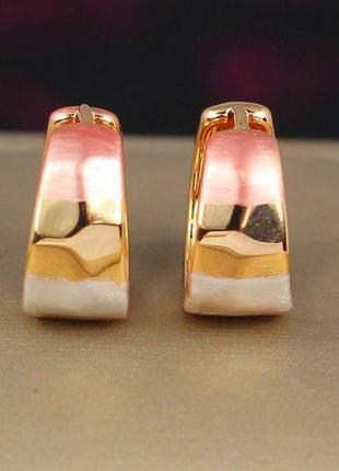 Серьги xuping jewelry широкие граненные колечки радуга 1,5 см  золотистые1 фото