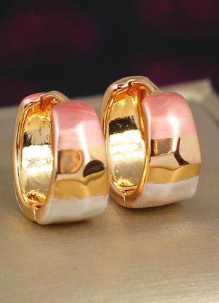 Серьги xuping jewelry широкие граненные колечки радуга 1,5 см  золотистые2 фото