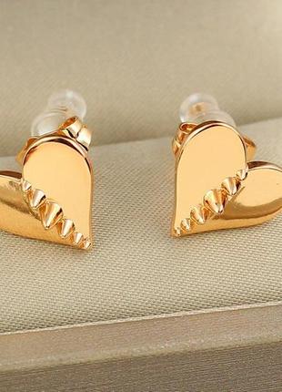 Серьги гвоздики xuping jewelry строгое сердце 1,3 см золотистые2 фото