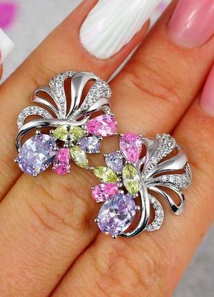 Серьги xuping jewelry крупные с разноцветными камнями 2,2 см серебристые1 фото