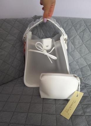 Прозрачная сумка из экокожи двойная клатч белая розовая tom&eva 19g-25603 фото