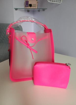 Прозрачная сумка из экокожи двойная клатч белая розовая tom&eva 19g-256010 фото