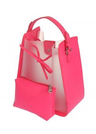 Прозрачная сумка из экокожи двойная клатч белая розовая tom&eva 19g-25602 фото