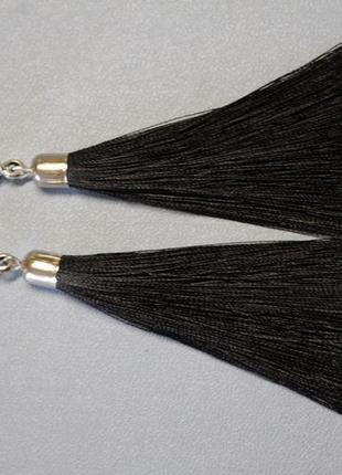 Серьги серёжки кисти кисточки чёрные со швензой цветок3 фото