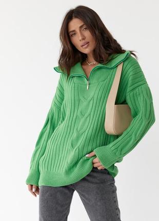 В'язаний светр жіночий з блискавкою на комірі