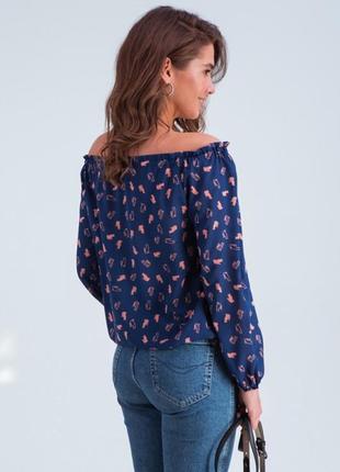 Блузка з відкритими плечима «тріксі» синьо-рожева4 фото