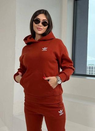 Костюм спортивный прогулочный двойка на флисе с начесом тёплый зима осень худи с капюшоном чёрный хаки беж песочный марсала бордо теракот4 фото