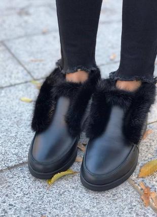 Класичні чорні черевички лофери norka 🐀 хутрр натуральне норка шкіра замш осінь зима