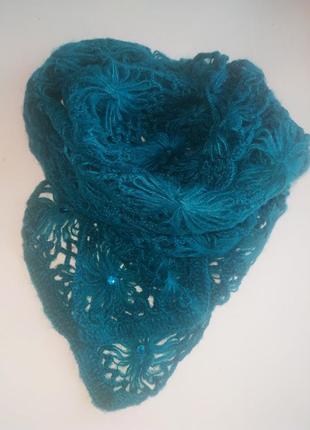 Гарний ажурний шарф кольору морської хвилі.1 фото