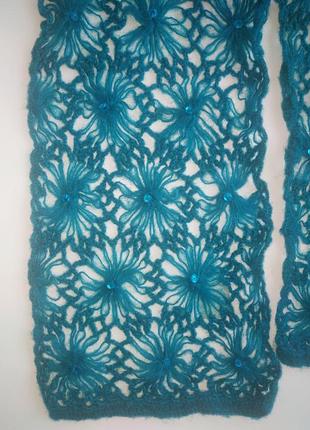 Красивый ажурный шарф цвета морской волны.3 фото
