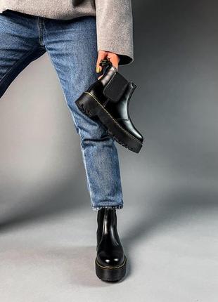 Зимние женские черные челси dr. martens🆕 зимние кожаные ботинки6 фото