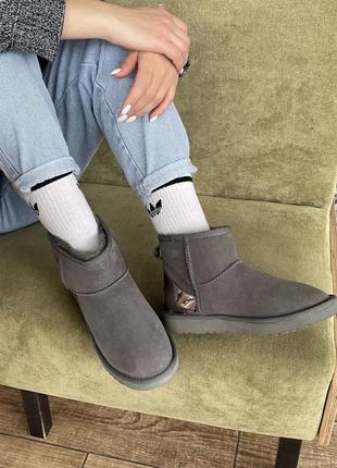 Зимові уггі ugg classic mini ii metallic gray3 фото