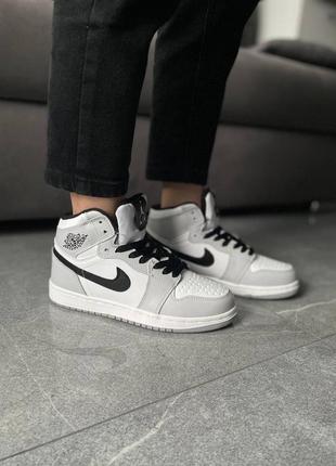 Зимові чоловічі шкіряні  сірі кросівки nike Bulls air jordan🆕високі зимові джордани