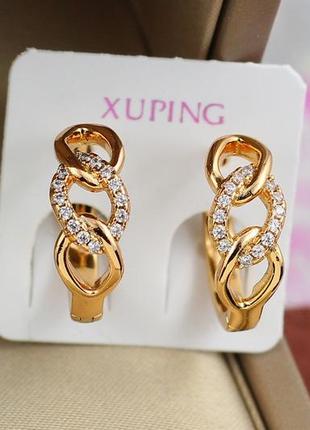 Сережки xuping jewelry колечки ремішки 1,7 см золотисті1 фото