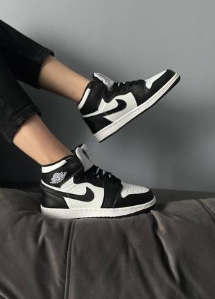 Зимние женские кожаные черно-белые кроссовки nike air jordan🆕 высокие зимние джорданы