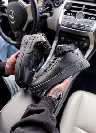 Зимові чоловічі чорні шкіряні кросівки nike Bulls air force 🆕високі зимові найки