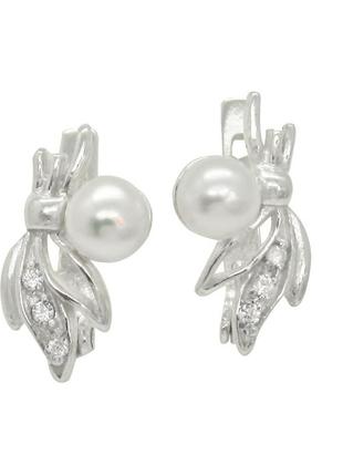 Срібні сережки з перлами "перловий букетик"