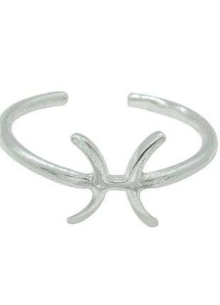 Серебряное безразмерное кольцо знак зодиака "рыбы (19 февраля - 20 марта)"1 фото