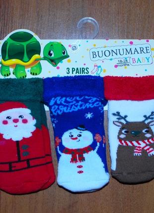 Набір 3 шт теплі новорічні махрові носки шкарпетки  турція олень сніговик санта1 фото