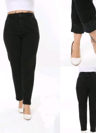 Жіночі чорні утеплені джинси з високою посадкою великих розмірів на байці1 фото