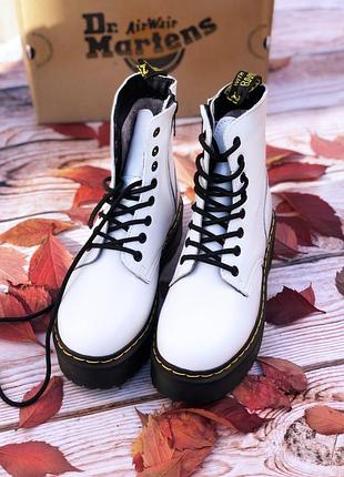 Чоботи зимові шкіряні dr. martens jadon white хутро, мартінси на платформі1 фото