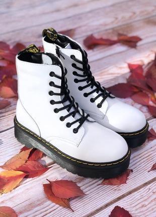 Чоботи зимові шкіряні dr. martens jadon white хутро, мартінси на платформі2 фото