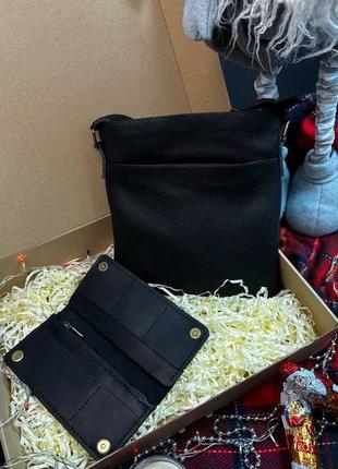 Сумка и кошелек мужской кожаный черный подарочный набор1 фото