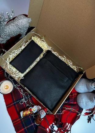 Сумка и кошелек мужской кожаный черный подарочный набор2 фото