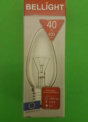Лампа-свічка прозора "bellight" 40w e27 в індивідуальному пакованні (1 шт.)