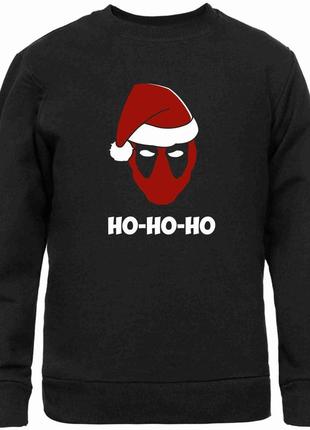 Світшот чорний з новорічним принтом "deadpool. ho-ho-ho. дедпул хо-хо-хо" push it1 фото